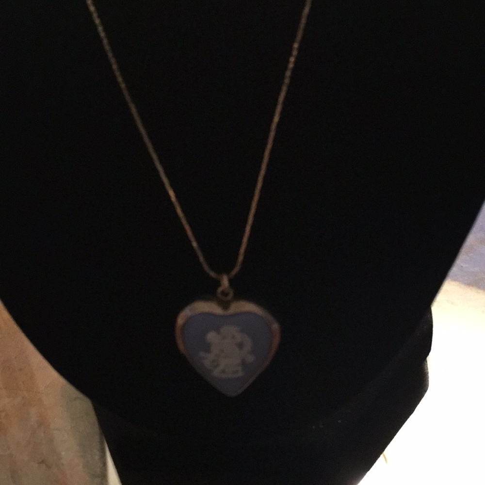 Wedgewood heart necklace on 18” 14k gold chain